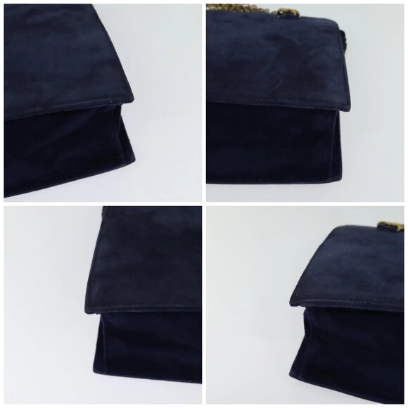 PRADA Chain Hand Bag Suede Navy Gold Auth yk17929 - Picture 16 of 16